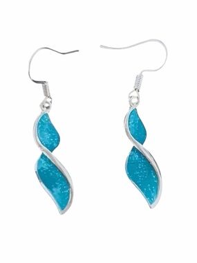 Fire Opal Leaves; Blue and Silver Drop Earrings NWOT